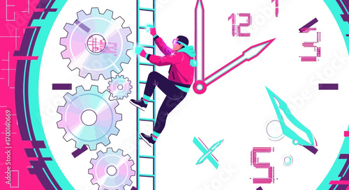 Climbing the Clock: An Illustrated Metaphor for Time Management and Career Progression