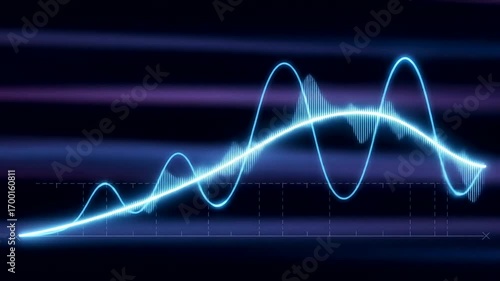 Vibrant blue sound wave visualization against a dark background, illustrating audio frequencies