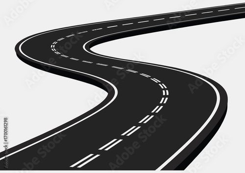 Winding Road Vector – Curved Highway Illustration, Traffic-Free Asphalt, Perspective View, Journey Concept, Empty Road, Road to Horizon, Travel Illustration, Highway Design, Vector Concept, Transporta