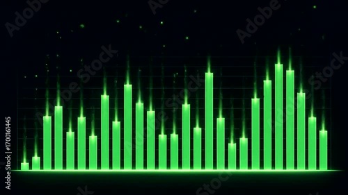 Vibrant green audio waveform visualization with fluctuating peaks against a dark backdrop