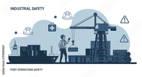Conceptual illustration showcasing industrial safety measures at a port facility