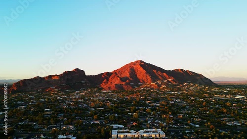 Wallpaper Mural Camelback Mountain at Sunset Drone in Phoenix Arizona Scottsdale View with Blue Sky and Sun Torontodigital.ca