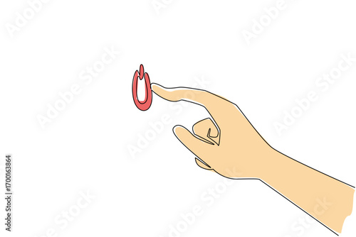 A hand extends toward red reset icon in one line drawing style, representing technology concept, new beginnings, and positive mindset renewal for cultural observance of National Start Over Day.