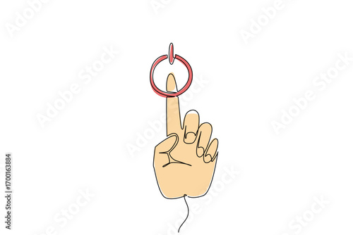 A hand points to reset symbol in continuous line drawing style, reflecting technology concept, restart, renewal, and positive symbolic energy for the celebration of National Start Over Day.
