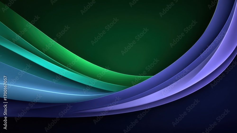 Obraz premium Curvy layered gradient patterns create a mesmerizing blend of green and purple hues for artistic inspiration and design possibilities