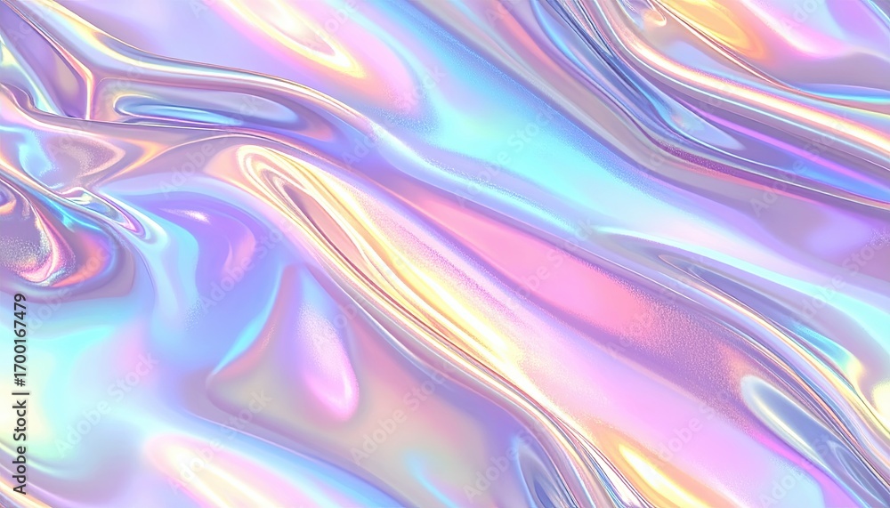 Obraz premium Dynamic iridescent liquid waves shimmer with vibrant pastel colors creating a futuristic, fluid background