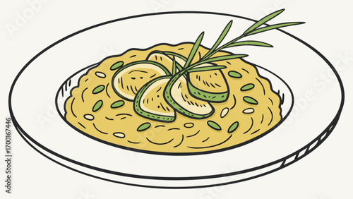 Delicious risotto recipe with zucchini and rosemary garnish healthy food gourmet meal vegetarian dish idea