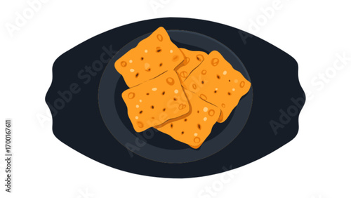 Delicious cheese crackers on a black plate snack food appetizer crunchy baked goods savory treat salty snack 100