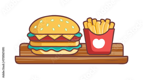 Delicious burger and french fries illustration for fast food restaurant menu and design projects exactly one hundred