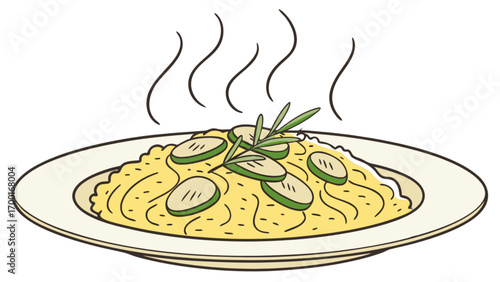 Delicious pasta dish with zucchini and herbs recipe for lunch or dinner healthy eating concept food vector art