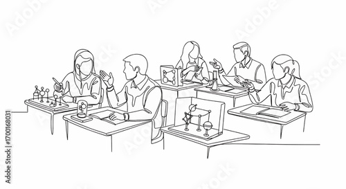 Students conducting a science experiment in a classroom.