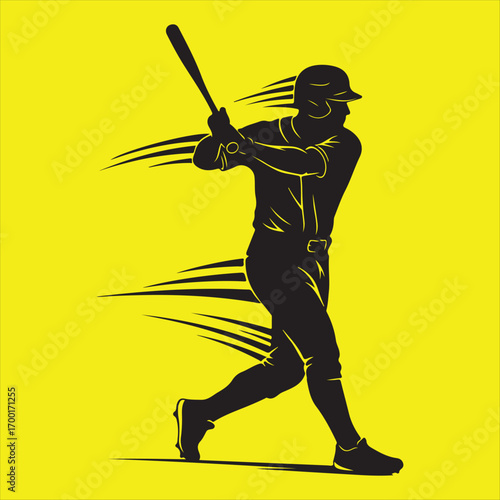 Vector cartoon illustration of a black silhouette of a man warrior holding a baseball bat 