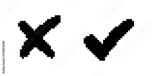 Set of pixel check mark and cross. Vector illustartion

