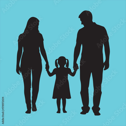 Family silhouette vector of parents and children walking together