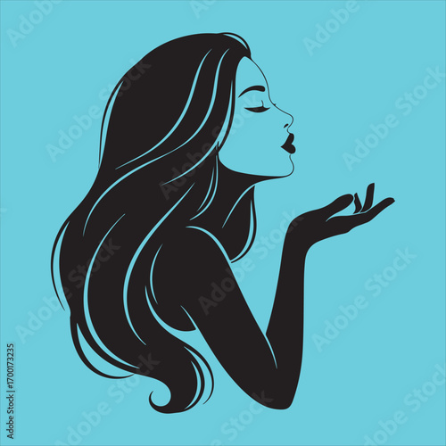 Elegant woman with long hair beauty fashion vector illustration silhouette glamour sketch icon design