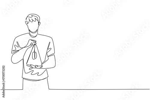 A single line drawing of a young man skillfully creating a yo-yo triangle trick, symbolizing control and artistry. This illustration captures the creativity of National Yo Yo Day celebration.