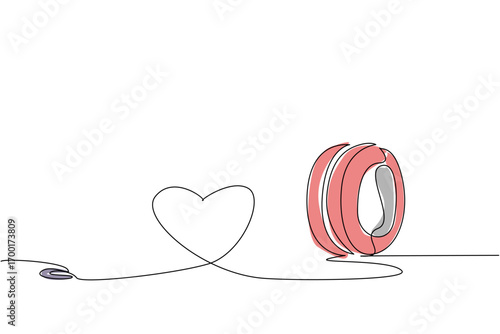 A single line drawing of a pink yo-yo forming a heart with its string, symbolizing love, passion, and joy in play, celebrating National Yo Yo Day with a creative vector concept.