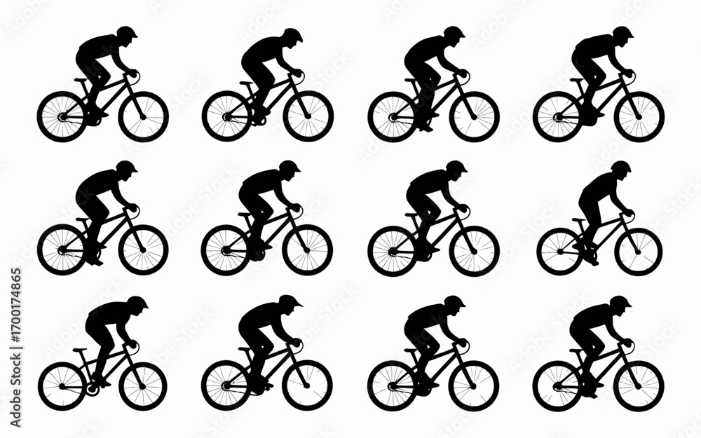 Obraz premium Vector art of silhouettes of cyclist riding bicycle