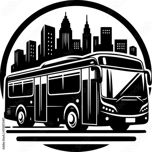 City Transit: A stylized illustration of a public transit bus navigating a vibrant urban cityscape, suggesting seamless movement and connection.
