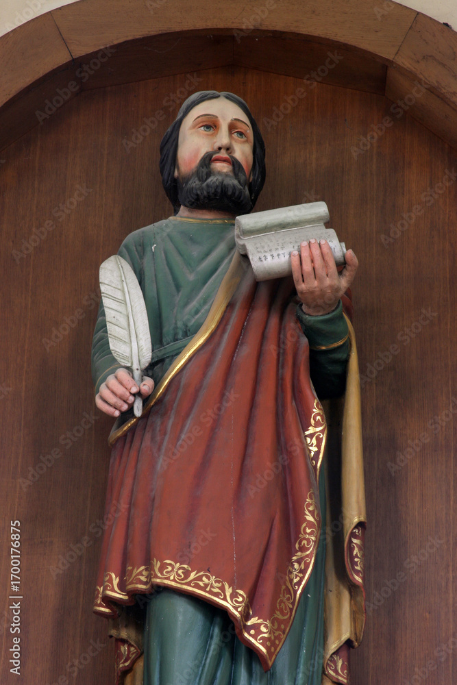 Obraz premium Saint Matthew, statue in the parish church of St. Matthew in Garcin, Croatia