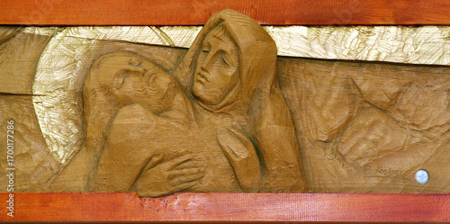 Bild auf Leinwand 13th Stations of the Cross,Jesus' body is removed from the cross, chapel in the