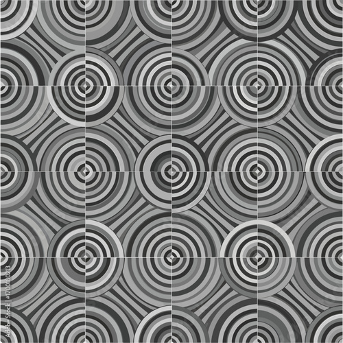 Geometric concentric circles pattern with grayscale color palette and modern design, patern seamless, Stock royalty image.