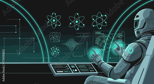 Futuristic Robot Interface Exploring Atomic Structures and Scientific Data for Advanced