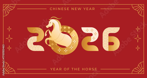 Chinese New Year 2026 Logo, Year of the horse. Chinese zodiac horse in geometric flat modern style.