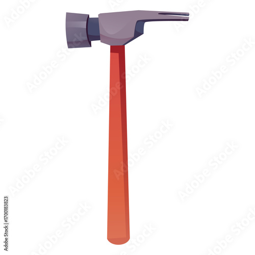 A detailed cartoon illustration of a construction hammer for building and repairs