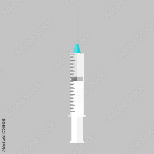 Medical syringe with needle for injection or vaccination, isolated vector illustration