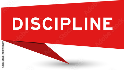 Red color speech banner with word discipline on white background