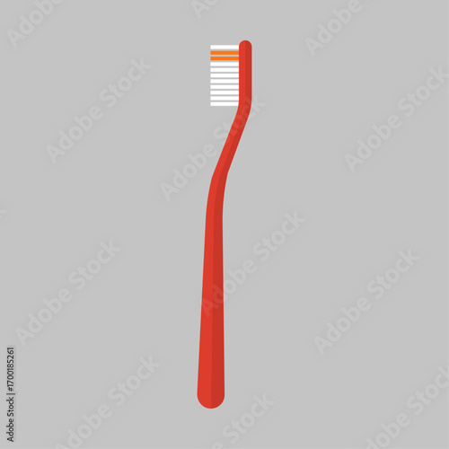 Bright red toothbrush illustration isolated on a grey background for dental hygiene and oral care concepts