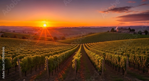 Wallpaper Mural Vineyard at Sunset - Rows of Grapes in Golden Light. Torontodigital.ca