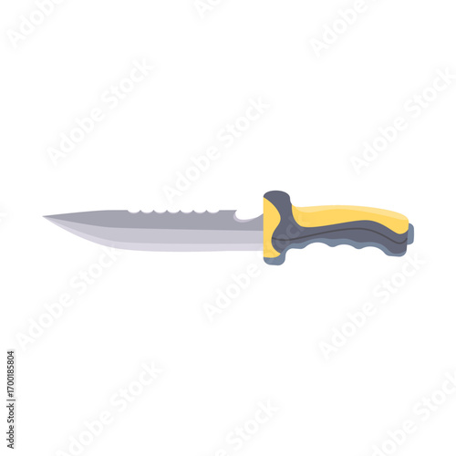 Vector illustration of a professional diving knife with a serrated blade for underwater survival