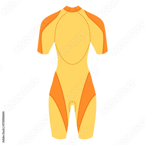 Shorty wetsuit for water sports, back view vector illustration