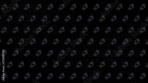 Animated black background with moving colored icons symbolizing keys and house.