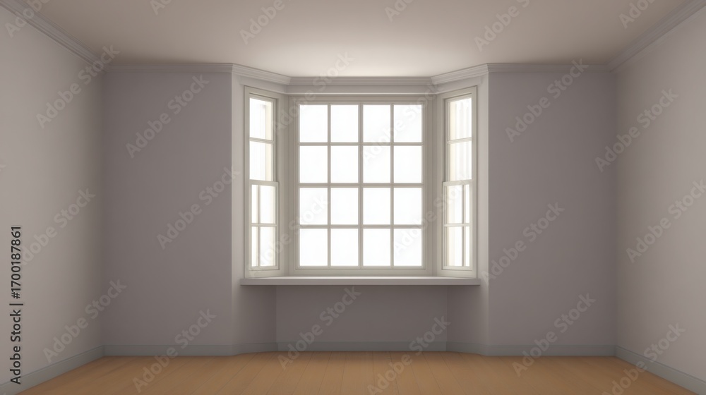 Obraz premium Minimalist empty room featuring a large window, filled with soft ambient daylight for a modern interior feel.