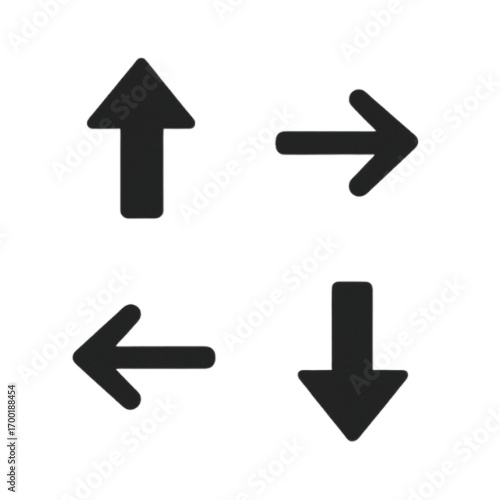 Four black arrows pointing in up, right, left, and down directions on a white background, representing navigation or movement.