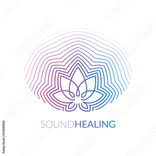 Lotus flower and sound waves vector design. Mindfulness and meditation concept.