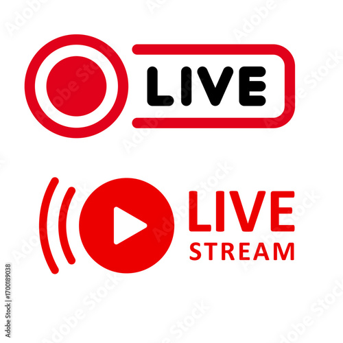 Red live stream and record icons isolated on transparent background