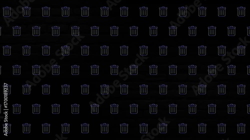 Animated black background with moving colored icons symbolizing the trash can and recycling.