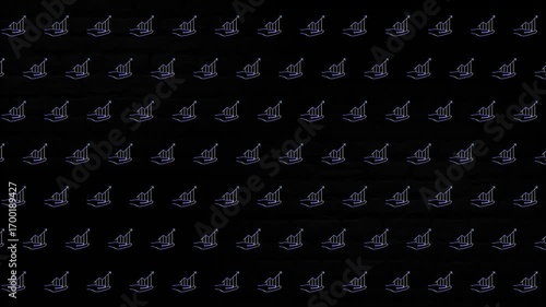 Animated black background with moving colored icons symbolizing a bank card and a profit chart.