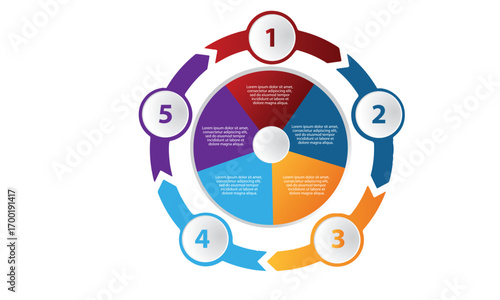 Collection of vector circle chart infographic templates for presentations, advertising, layouts, annual reports. 5 options, steps, parts	