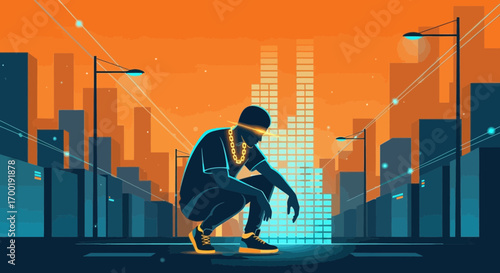 Urban Hip Hop Culture: A Silhouette of Modernity in the Cityscape illustration