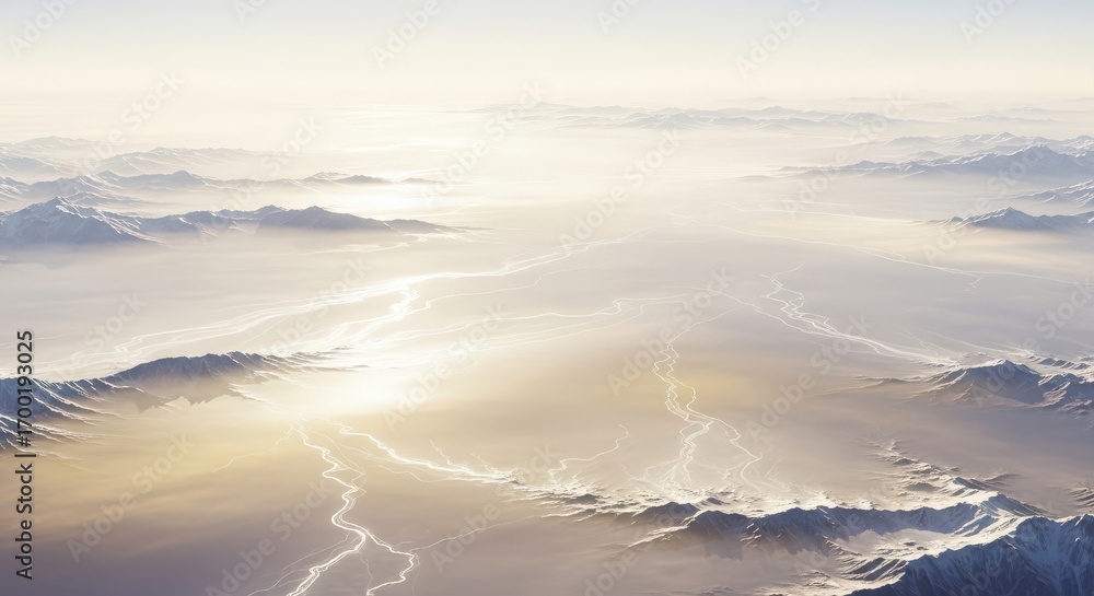 Fototapeta premium High-Altitude View of Mountain Ranges and Clouds.