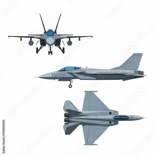 Military Jet Fighter Aircraft Set Illustrations Isolated on White Background