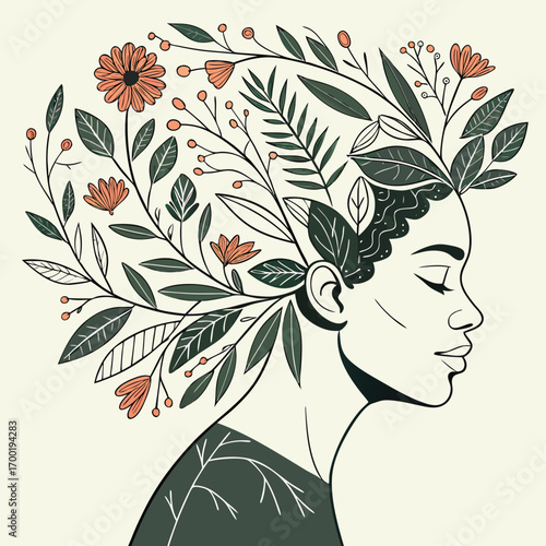 a women vector art with flowers