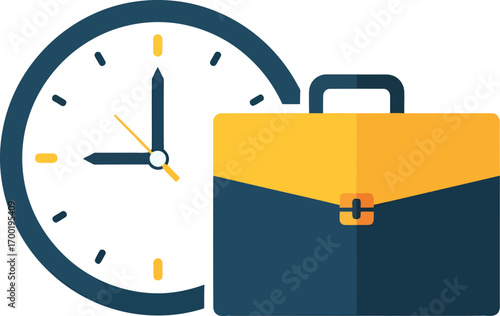Business Time Management Concept with Clock and Briefcase.