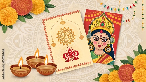 Happy Navratri, Maa Durga Face, Beautiful abstract and clear illustration in a background.