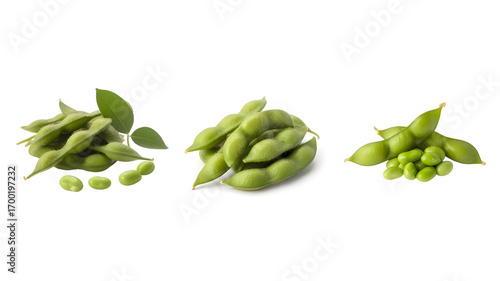 Wallpaper Mural Three piles of edamame pods and beans, isolated on white background Torontodigital.ca